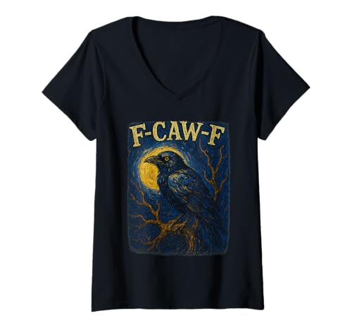 Damen Black Crow F-Caw-F Black Bird T-Shirt mit V-Ausschnitt Damen Black Crow F-Caw-F Black Bird T-Shirt mit V-Ausschnitt von Funny F-Caw-F