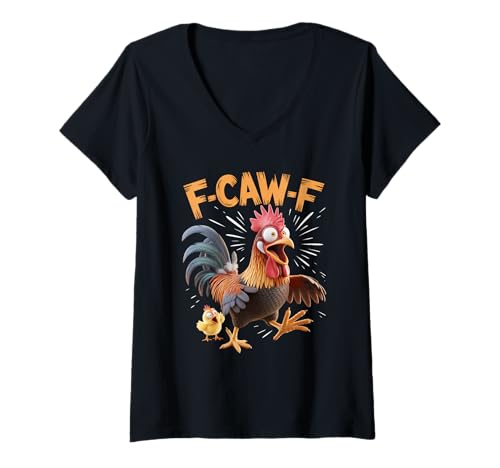 Damen Lustiges F-Caw-F Hahn-Huhn FCAWF Tierhumor T-Shirt mit V-Ausschnitt Damen Lustiges F-Caw-F Hahn-Huhn FCAWF Tierhumor T-Shirt mit V-Ausschnitt von Funny F-caw-f Angry Rooster Chicken Tee Co.