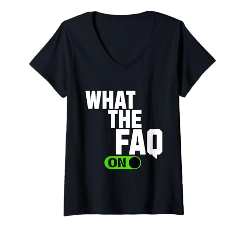 Damen What the FAQ Lustiges Fragezeichen Humor FAQ Akronym Kollegen T-Shirt mit V-Ausschnitt Damen What the FAQ Lustiges Fragezeichen Humor FAQ Akronym Kollegen T-Shirt mit V-Ausschnitt von Funny FAQ acronym back to work for office humor
