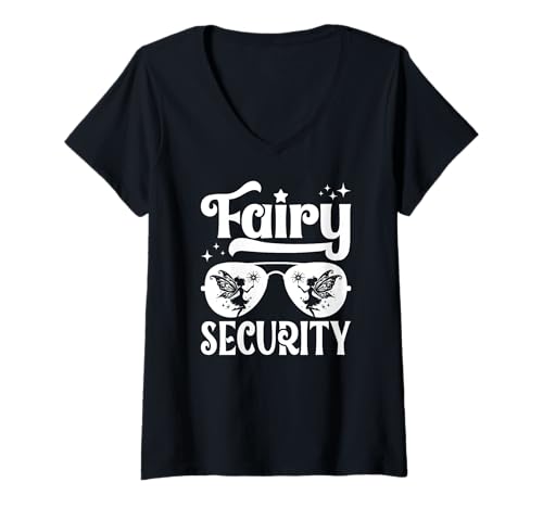 Damen Fairy Security Protection Squad Fairy Security Kostüm T-Shirt mit V-Ausschnitt von Funny Fairy Security Costume