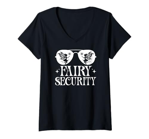 Damen Fairy Security Protection Squad Fairy Security Kostüm T-Shirt mit V-Ausschnitt Damen Fairy Security Protection Squad Fairy Security Kostüm T-Shirt mit V-Ausschnitt von Funny Fairy Security Costume