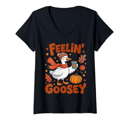 Damen Feelin Goosey Herbst Halloween Gans T-Shirt mit V-Ausschnitt Damen Feelin Goosey Herbst Halloween Gans T-Shirt mit V-Ausschnitt von Funny Fall Goose