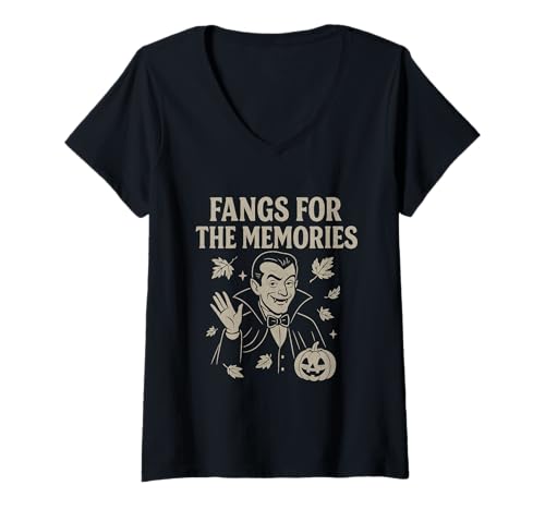 Damen Vampir Humor Halloween Fangs for The Memories T-Shirt mit V-Ausschnitt Damen Vampir Humor Halloween Fangs for The Memories T-Shirt mit V-Ausschnitt von Funny Fall Retro Tees