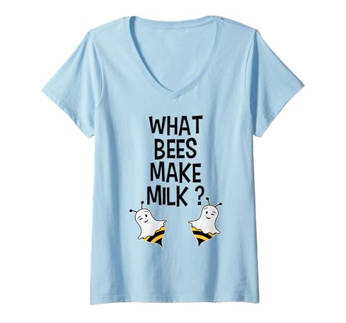 Damen What Bees Make Milk Funny Cute Boo Bees Halloween Witz T-Shirt mit V-Ausschnitt Damen What Bees Make Milk Funny Cute Boo Bees Halloween Witz T-Shirt mit V-Ausschnitt von Funny Family Apparel for Holidays and Party