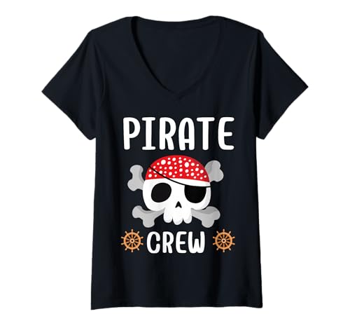 Damen Piraten-Crew-Kostüm für Geburtstagsparty T-Shirt mit V-Ausschnitt Damen Piraten-Crew-Kostüm für Geburtstagsparty T-Shirt mit V-Ausschnitt von Funny Family Kids Pirate Birthday Halloween party