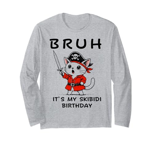 Bruh It's My Skibidi Geburtstag Niedliche Piratenkatze Kinder Junge Mädchen Langarmshirt von Funny Family Matching Bday Pirate Costume Party