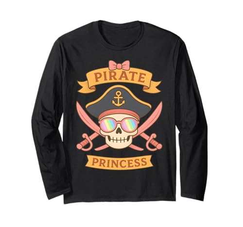 Piratenprinzessin süßer rosa Totenkopf gekreuzte Knochen Halloween Mädchen Langarmshirt Piratenprinzessin süßer rosa Totenkopf gekreuzte Knochen Halloween Mädchen Langarmshirt von Funny Family Matching Birthday Pirate Costume Kids