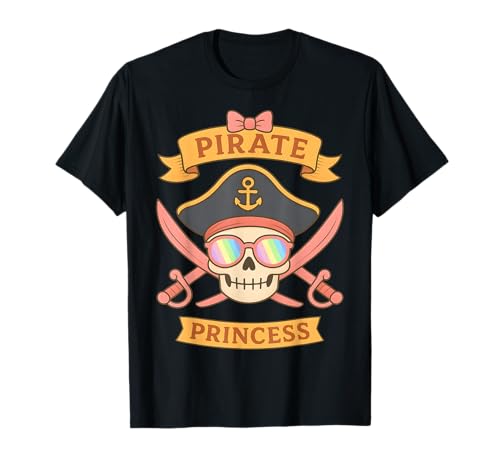 Piratenprinzessin süßer rosa Totenkopf gekreuzte Knochen Halloween Mädchen T-Shirt Piratenprinzessin süßer rosa Totenkopf gekreuzte Knochen Halloween Mädchen T-Shirt von Funny Family Matching Birthday Pirate Costume Kids