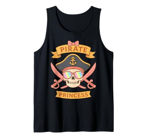 Piratenprinzessin süßer rosa Totenkopf gekreuzte Knochen Halloween Mädchen Tank Top Piratenprinzessin süßer rosa Totenkopf gekreuzte Knochen Halloween Mädchen Tank Top von Funny Family Matching Birthday Pirate Costume Kids