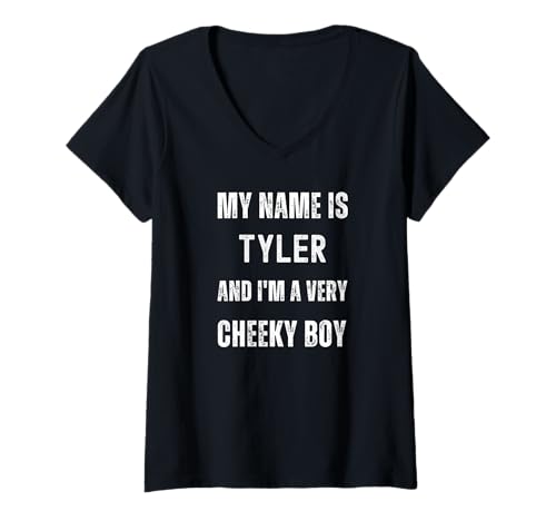 Damen Tyler Lustiger Witz Sehr frecher Junge für Familie oder Freunde T-Shirt mit V-Ausschnitt Damen Tyler Lustiger Witz Sehr frecher Junge für Familie oder Freunde T-Shirt mit V-Ausschnitt von Funny Family Or Friends Name Joke Designs