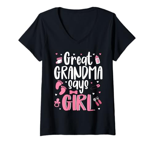 Damen Urgroßmutter SAGT, Mädchen süß, Familie 2025, Geschlecht enthüllt T-Shirt mit V-Ausschnitt Damen Urgroßmutter SAGT, Mädchen süß, Familie 2025, Geschlecht enthüllt T-Shirt mit V-Ausschnitt von Funny Family Pregnancy 2025 Cute Baby Boy or Girl