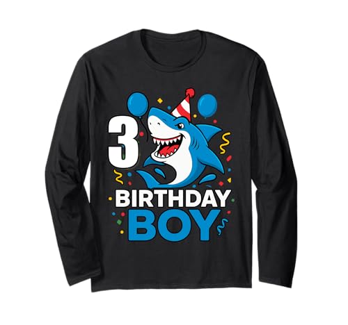 3 Jahre alte Jungen Kinder JawSome Shark 3. Geburtstag Langarmshirt 3 Jahre alte Jungen Kinder JawSome Shark 3. Geburtstag Langarmshirt von Funny Family Shark Themed Birthday Party Kids