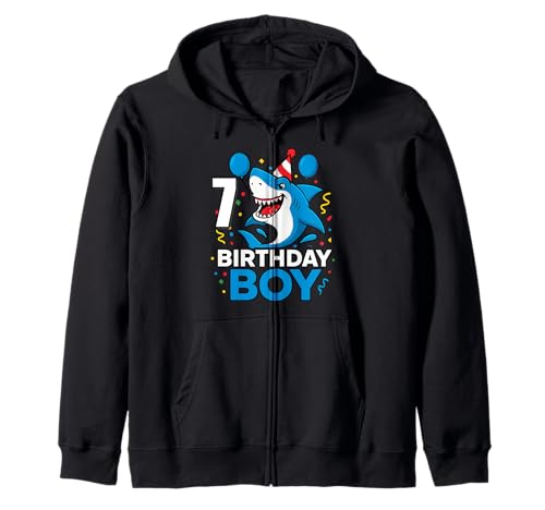 7 Jahre alte Jungen Kinder JawSome Shark 7th Seven Year Birthday Kapuzenjacke 7 Jahre alte Jungen Kinder JawSome Shark 7th Seven Year Birthday Kapuzenjacke von Funny Family Shark Themed Birthday Party Kids