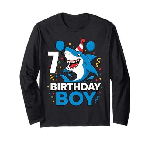 7 Jahre alte Jungen Kinder JawSome Shark 7th Seven Year Birthday Langarmshirt 7 Jahre alte Jungen Kinder JawSome Shark 7th Seven Year Birthday Langarmshirt von Funny Family Shark Themed Birthday Party Kids