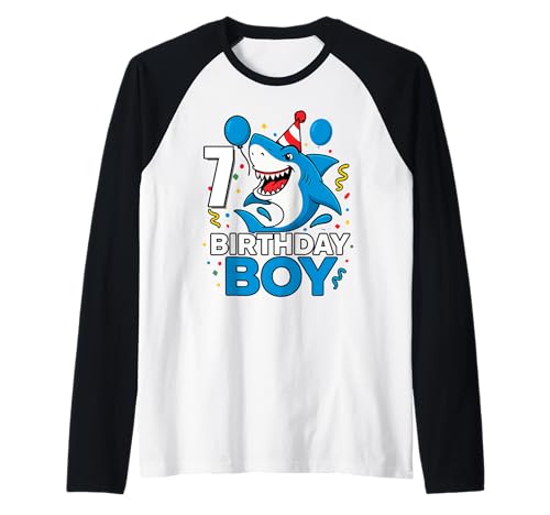 7 Jahre alte Jungen Kinder JawSome Shark 7th Seven Year Birthday Raglan 7 Jahre alte Jungen Kinder JawSome Shark 7th Seven Year Birthday Raglan von Funny Family Shark Themed Birthday Party Kids