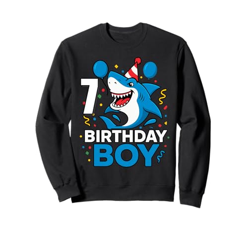 7 Jahre alte Jungen Kinder JawSome Shark 7th Seven Year Birthday Sweatshirt von Funny Family Shark Themed Birthday Party Kids
