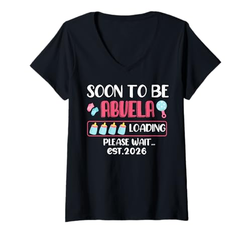 Damen Bald wird ABUELA Loading Baby Girl 2026 Bitte warte Süß T-Shirt mit V-Ausschnitt Damen Bald wird ABUELA Loading Baby Girl 2026 Bitte warte Süß T-Shirt mit V-Ausschnitt von Funny Family To Be Baby Shower 2026 Reveal Match