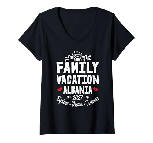Damen Familienurlaub Albanien 2027 | Family Travel Squad T-Shirt mit V-Ausschnitt von Funny Family Trip