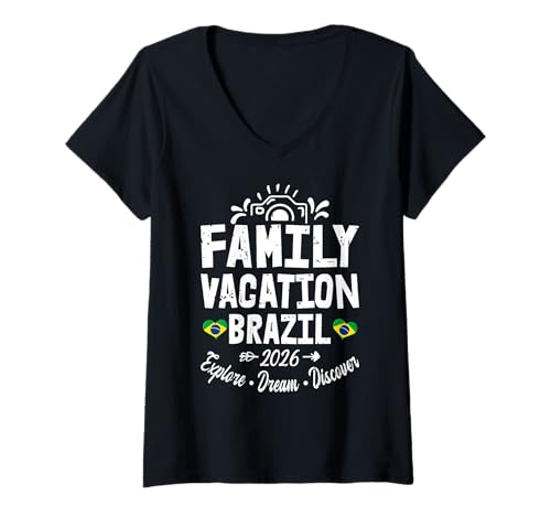 Damen Familienurlaub Brasilien 2026 | Family Travel Squad T-Shirt mit V-Ausschnitt Damen Familienurlaub Brasilien 2026 | Family Travel Squad T-Shirt mit V-Ausschnitt von Funny Family Trip