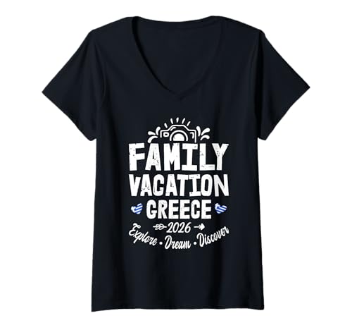 Damen Familienurlaub Griechenland 2026 | Family Travel Squad T-Shirt mit V-Ausschnitt Damen Familienurlaub Griechenland 2026 | Family Travel Squad T-Shirt mit V-Ausschnitt von Funny Family Trip