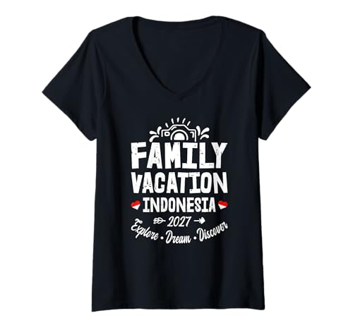 Damen Familienurlaub Indonesien 2027 | Family Travel Squad T-Shirt mit V-Ausschnitt von Funny Family Trip