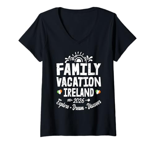 Damen Familienurlaub Irland 2026 | Family Travel Squad T-Shirt mit V-Ausschnitt Damen Familienurlaub Irland 2026 | Family Travel Squad T-Shirt mit V-Ausschnitt von Funny Family Trip