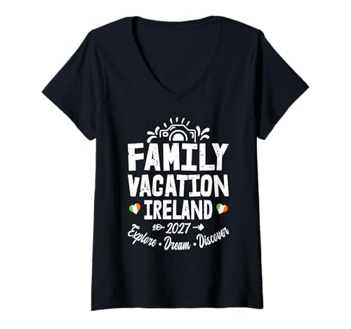 Damen Familienurlaub Irland 2027 | Family Travel Squad T-Shirt mit V-Ausschnitt Damen Familienurlaub Irland 2027 | Family Travel Squad T-Shirt mit V-Ausschnitt von Funny Family Trip