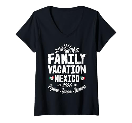 Damen Familienurlaub Mexiko 2026 | Family Travel Squad T-Shirt mit V-Ausschnitt Damen Familienurlaub Mexiko 2026 | Family Travel Squad T-Shirt mit V-Ausschnitt von Funny Family Trip