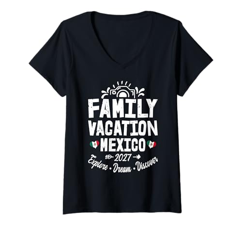 Damen Familienurlaub Mexiko 2027 | Family Travel Squad T-Shirt mit V-Ausschnitt Damen Familienurlaub Mexiko 2027 | Family Travel Squad T-Shirt mit V-Ausschnitt von Funny Family Trip