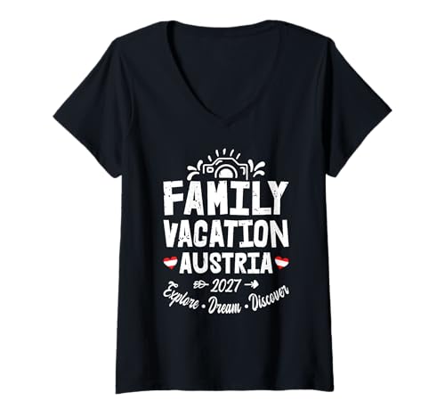Damen Familienurlaub Österreich 2027 | Family Travel Squad T-Shirt mit V-Ausschnitt Damen Familienurlaub Österreich 2027 | Family Travel Squad T-Shirt mit V-Ausschnitt von Funny Family Trip