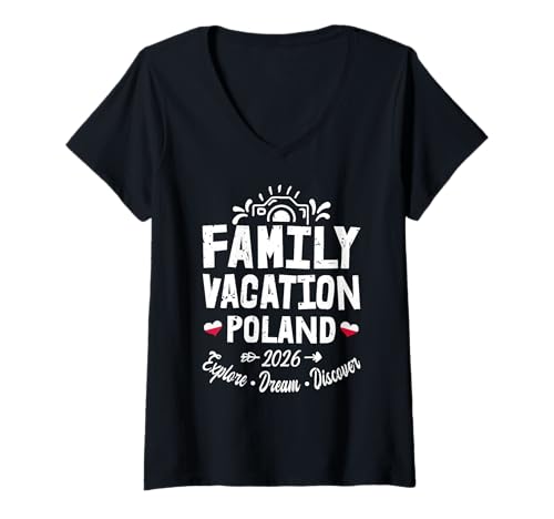 Damen Familienurlaub Polen 2026 | Family Travel Squad T-Shirt mit V-Ausschnitt Damen Familienurlaub Polen 2026 | Family Travel Squad T-Shirt mit V-Ausschnitt von Funny Family Trip
