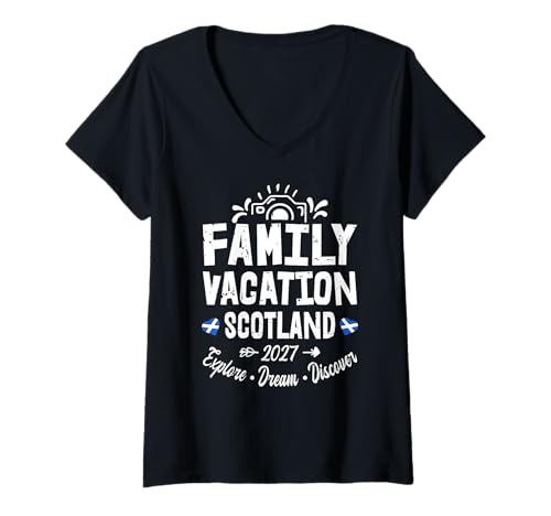 Damen Familienurlaub Schottland 2027 | Family Travel Squad T-Shirt mit V-Ausschnitt Damen Familienurlaub Schottland 2027 | Family Travel Squad T-Shirt mit V-Ausschnitt von Funny Family Trip