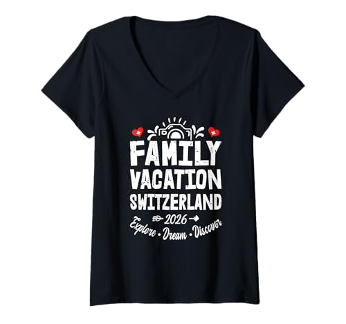 Damen Familienurlaub Schweiz 2026 | Family Travel Squad T-Shirt mit V-Ausschnitt von Funny Family Trip
