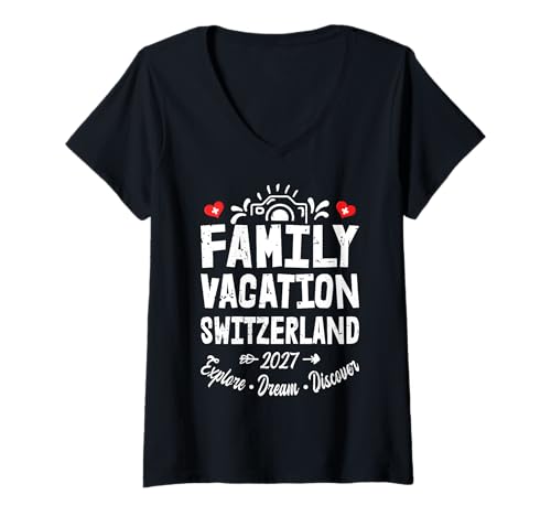 Damen Familienurlaub Schweiz 2027 | Family Travel Squad T-Shirt mit V-Ausschnitt Damen Familienurlaub Schweiz 2027 | Family Travel Squad T-Shirt mit V-Ausschnitt von Funny Family Trip