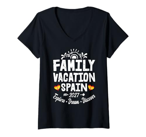 Damen Familienurlaub Spanien 2027 | Family Travel Squad T-Shirt mit V-Ausschnitt Damen Familienurlaub Spanien 2027 | Family Travel Squad T-Shirt mit V-Ausschnitt von Funny Family Trip