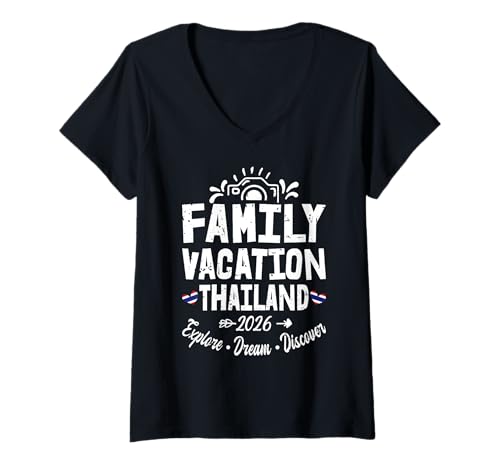 Damen Familienurlaub Thailand 2026 | Family Travel Squad T-Shirt mit V-Ausschnitt von Funny Family Trip