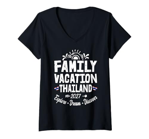 Damen Familienurlaub Thailand 2027 | Family Travel Squad T-Shirt mit V-Ausschnitt von Funny Family Trip