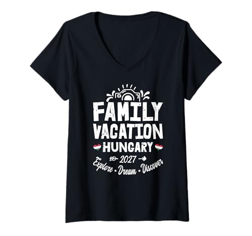 Damen Familienurlaub Ungarn 2027 | Family Travel Squad T-Shirt mit V-Ausschnitt Damen Familienurlaub Ungarn 2027 | Family Travel Squad T-Shirt mit V-Ausschnitt von Funny Family Trip