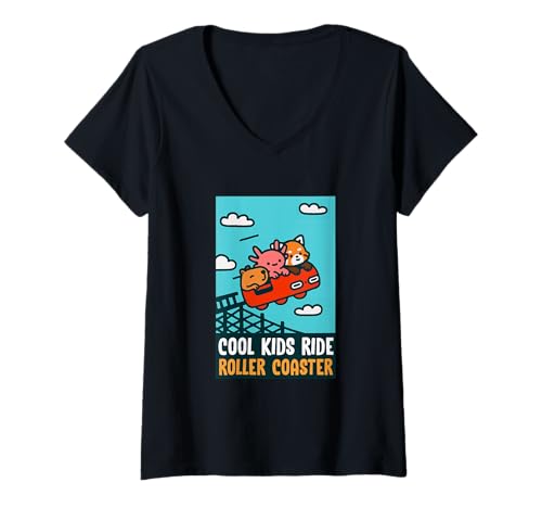 Damen Roter Panda, Axolotl, Capybara Fahren auf Einer Achterbahn Lustig T-Shirt mit V-Ausschnitt Damen Roter Panda, Axolotl, Capybara Fahren auf Einer Achterbahn Lustig T-Shirt mit V-Ausschnitt von Funny Family Vintage Outfit