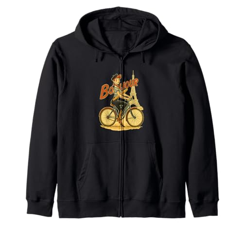 EIN Elegantes Pariser Mädchen fährt EIN Fahrrad mit einem Baguette Kapuzenjacke EIN Elegantes Pariser Mädchen fährt EIN Fahrrad mit einem Baguette Kapuzenjacke von Funny Family Vintage Outfit