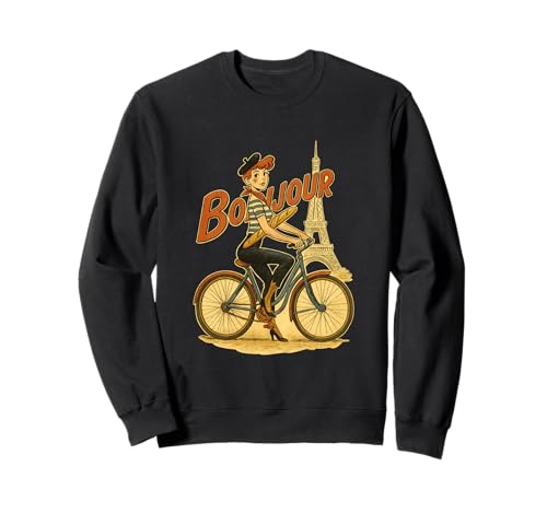 EIN Elegantes Pariser Mädchen fährt EIN Fahrrad mit einem Baguette Sweatshirt EIN Elegantes Pariser Mädchen fährt EIN Fahrrad mit einem Baguette Sweatshirt von Funny Family Vintage Outfit