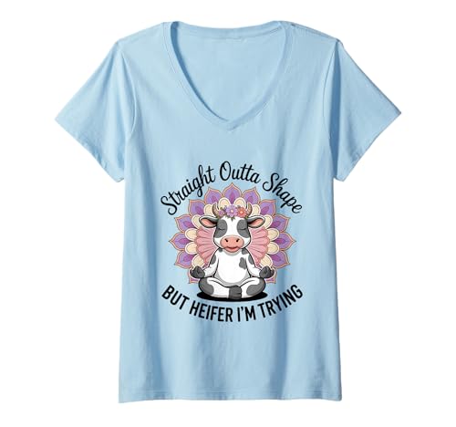Damen Direkt Aus Der Form, Aber Färse, Ich Versuche Es T-Shirt mit V-Ausschnitt von Funny Farmers Fitness Gym Damen Zitate