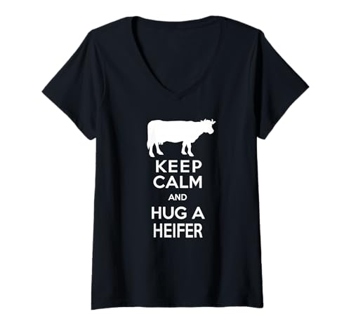 Damen Keep Calm and Hug a Heifer – Farm Life Zen T-Shirt mit V-Ausschnitt Damen Keep Calm and Hug a Heifer – Farm Life Zen T-Shirt mit V-Ausschnitt von Funny Farming Gifts