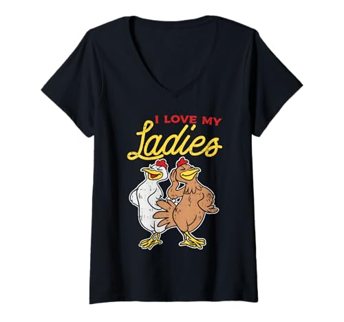 Damen I Love My Ladies Funny Chicken Lover T-Shirt mit V-Ausschnitt Damen I Love My Ladies Funny Chicken Lover T-Shirt mit V-Ausschnitt von Funny Farming & Livestock Gifts