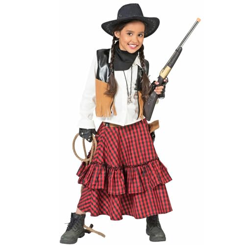 Funny Fashion Cowgirl Kostüm Austine für Mädchen | Rot Schwarz - Western Cowboy Faschingsverkleidung Karneval Mottoparty Theater Wilder Westen Kinderkostüm Sheriff 128 von Funny Fashion