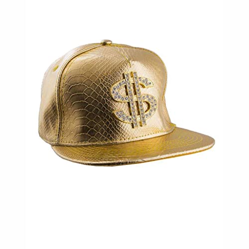 Funny Fashion Goldenes Basecap mit Dollar Zeichen - Coole Schirmmütze zum Rapper Hip Hop 80er Jahre Party Kostüm von Funny Fashion