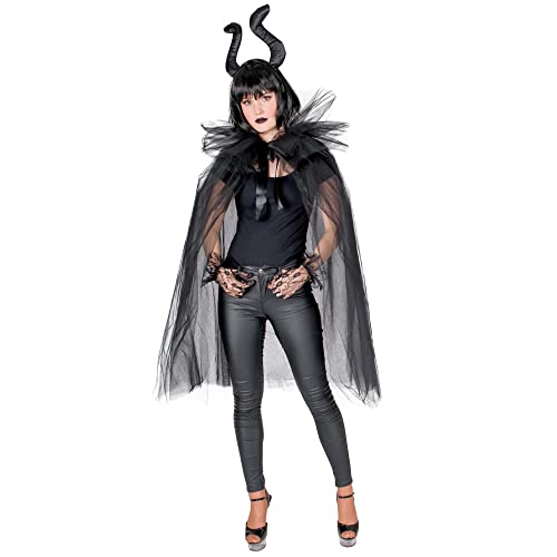 Funny Fashion Tüll Umhang Cape für Damen - Schwarz - Accessoire Kostüm Teufel Hexe Vampir Halloween Fasching Mottoparty von Funny Fashion