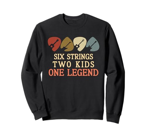 Six Strings Two Kids One Legend Gitarre Plektrum Plektrum Vatertag Sweatshirt von Funny Fathers Day From Kids Tees