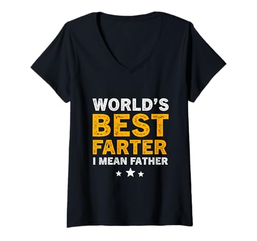 Damen Vatertag Retro Dad World's Best Farter I Mean Father T-Shirt mit V-Ausschnitt Damen Vatertag Retro Dad World's Best Farter I Mean Father T-Shirt mit V-Ausschnitt von Funny Fathers Day Worlds Best Farter I Mean Father