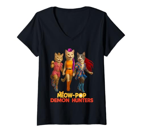 Damen Niedliches Trio Cat Warriors Parodie Retro Ästhetik T-Shirt mit V-Ausschnitt Damen Niedliches Trio Cat Warriors Parodie Retro Ästhetik T-Shirt mit V-Ausschnitt von Funny Feline Cat Parody Fighters Fantasy